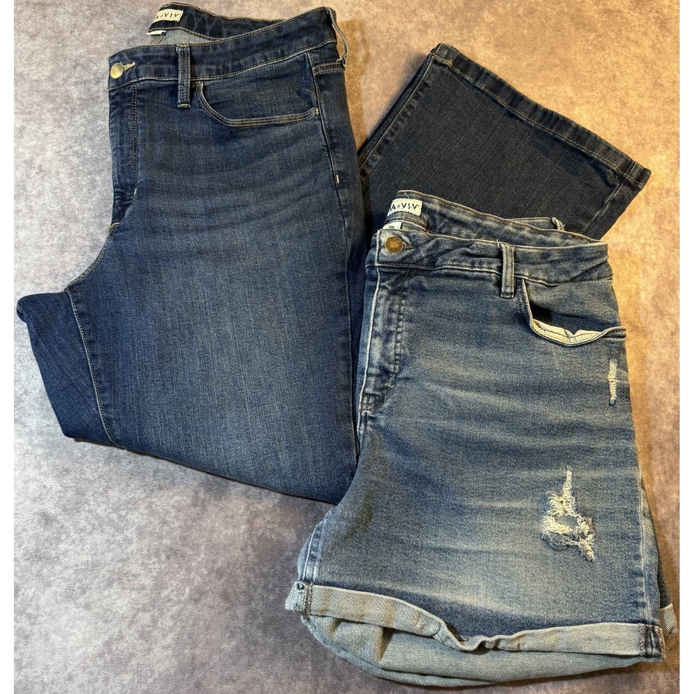 Ava & Viv Denim Bundle Womens 16 16W Jeans Shorts Blue Distressed Plus